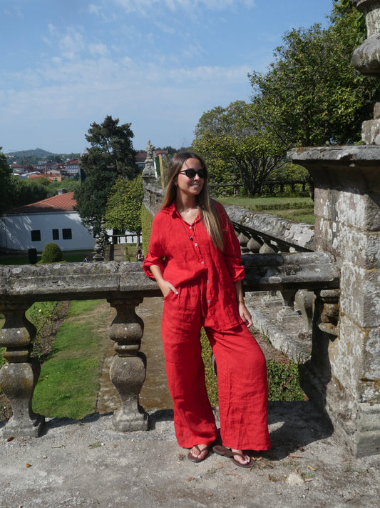 Calças Vermelhas Linho